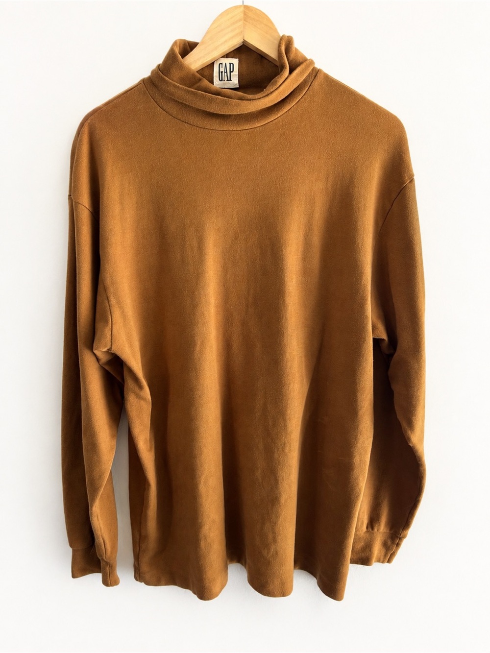 Vintage GAP Camel Brown 100% Cotton Turtleneck Men’s XL Minimalist Librarian